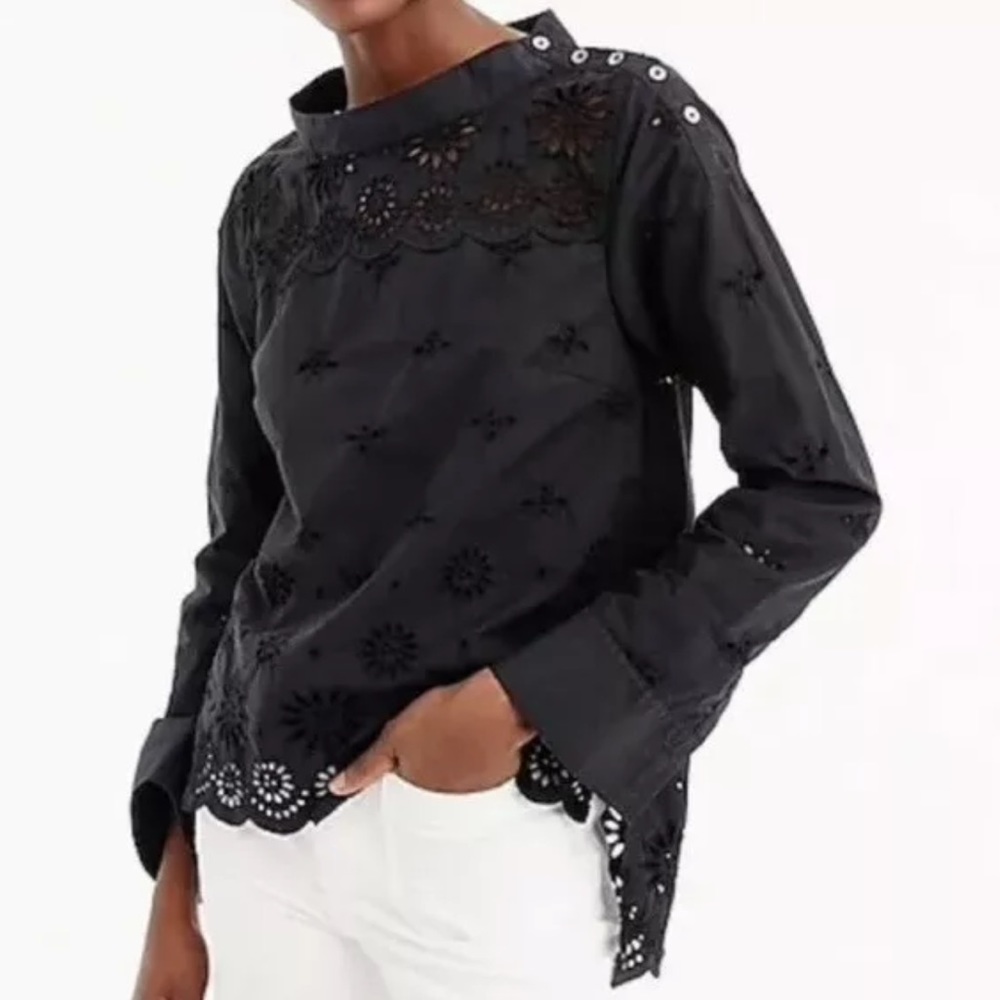 J Crew Funnelneck Shirt in Eyelet